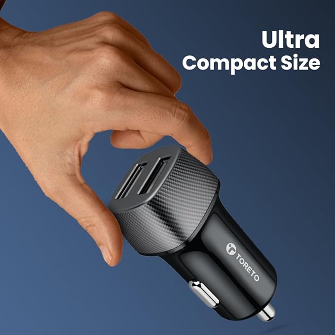 Toreto 15W Dual Port Fast Car Charger, 2.4amp Dual USB Output, Fast Charging